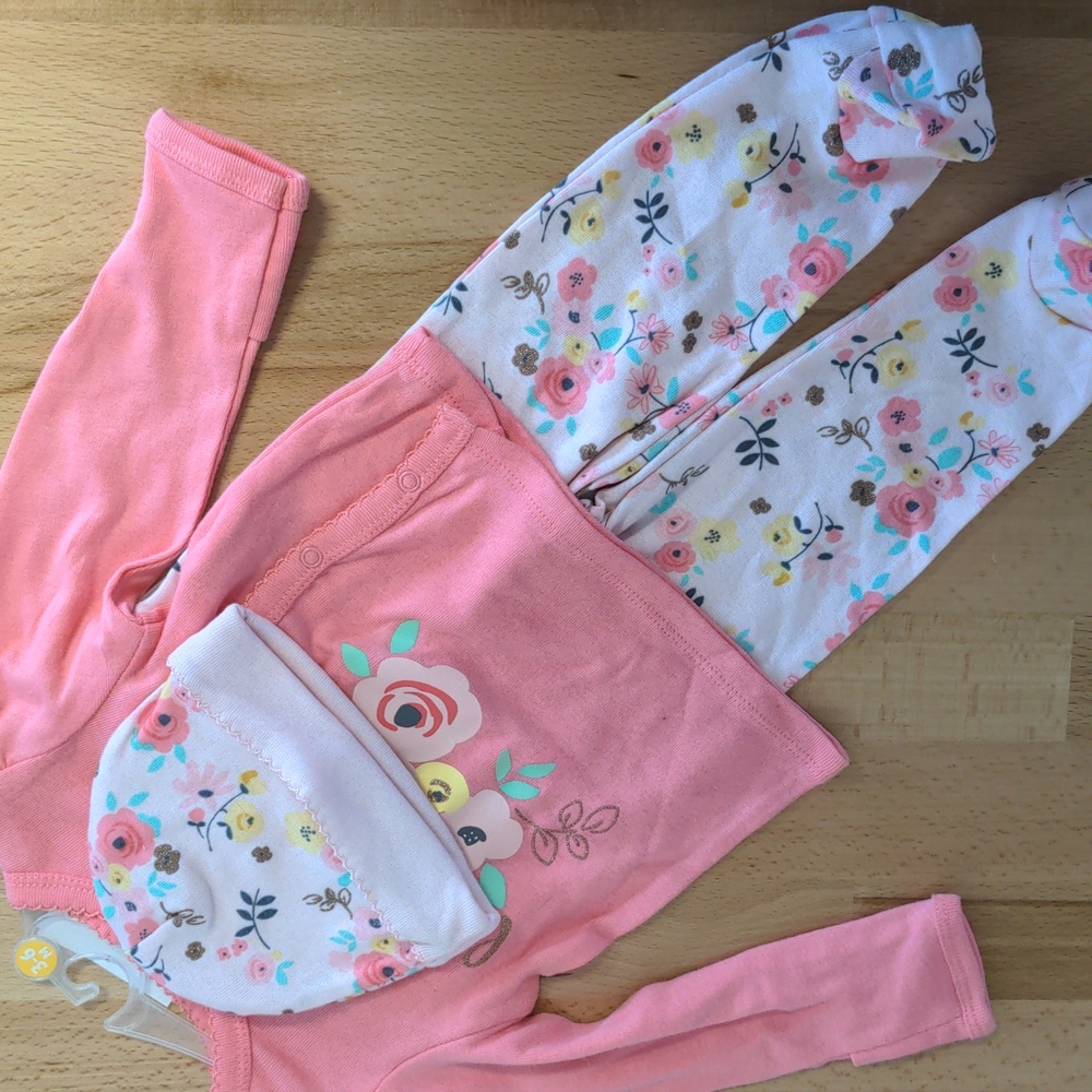 Gerber organic 3 piece set pink 3-6M